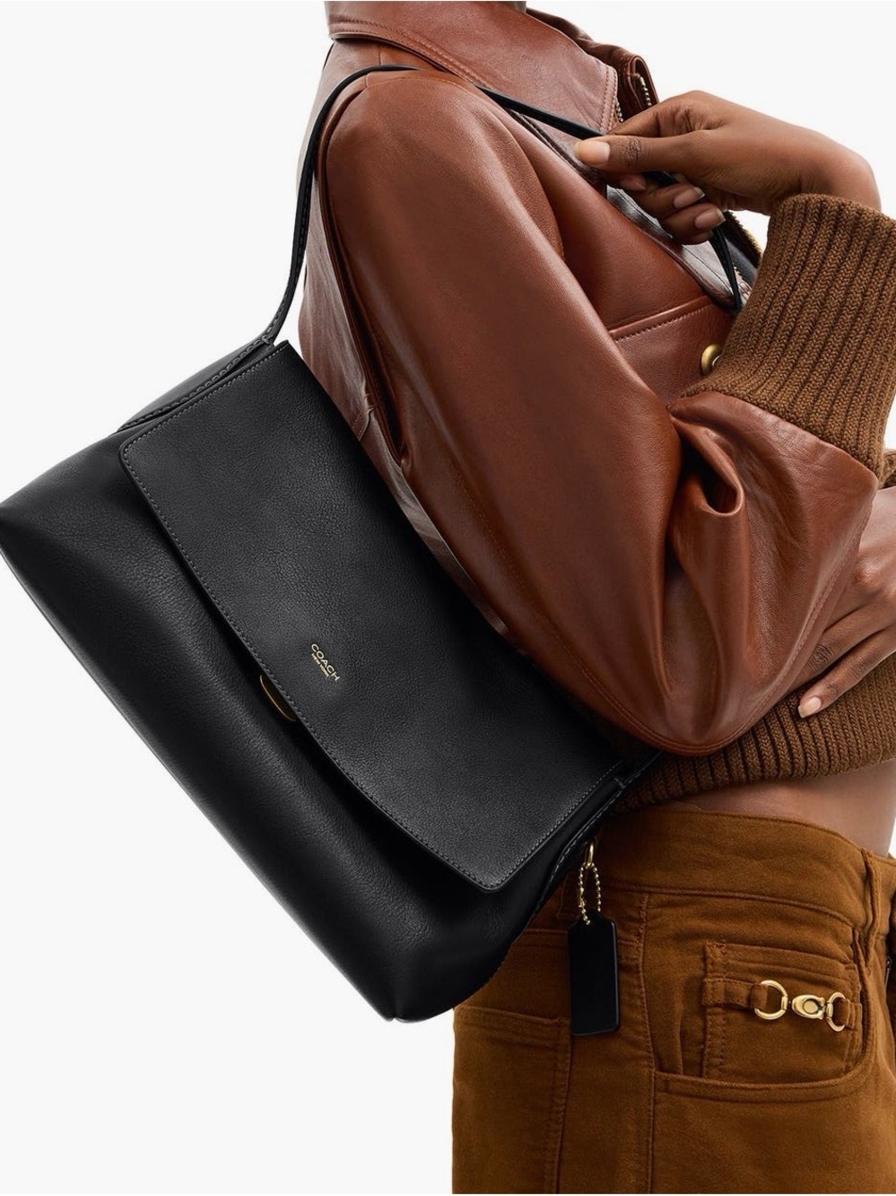 Coach Chelsea 30 Natural Grain Black Leather Shoulder Bag